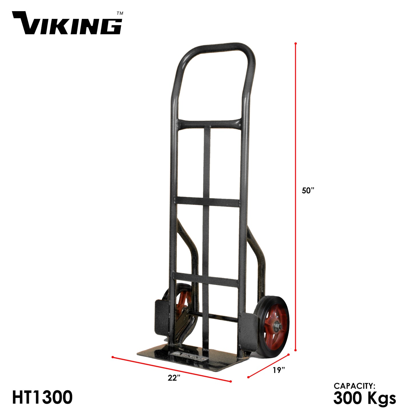 Viking Heavy-Duty Curved Handle Hand Truck – 10-Inch Solid Wheel, 300 kg Capacity (HT1300)