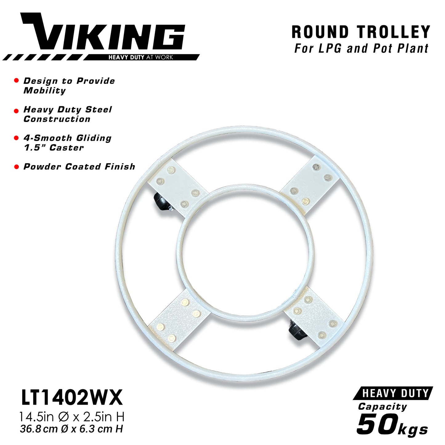 VIKING Heavy Duty Trolley for LPG/Pot Plant/5Gal Water Bottle 14.5"D (50kgs) Heavy-Duty Solid Steel