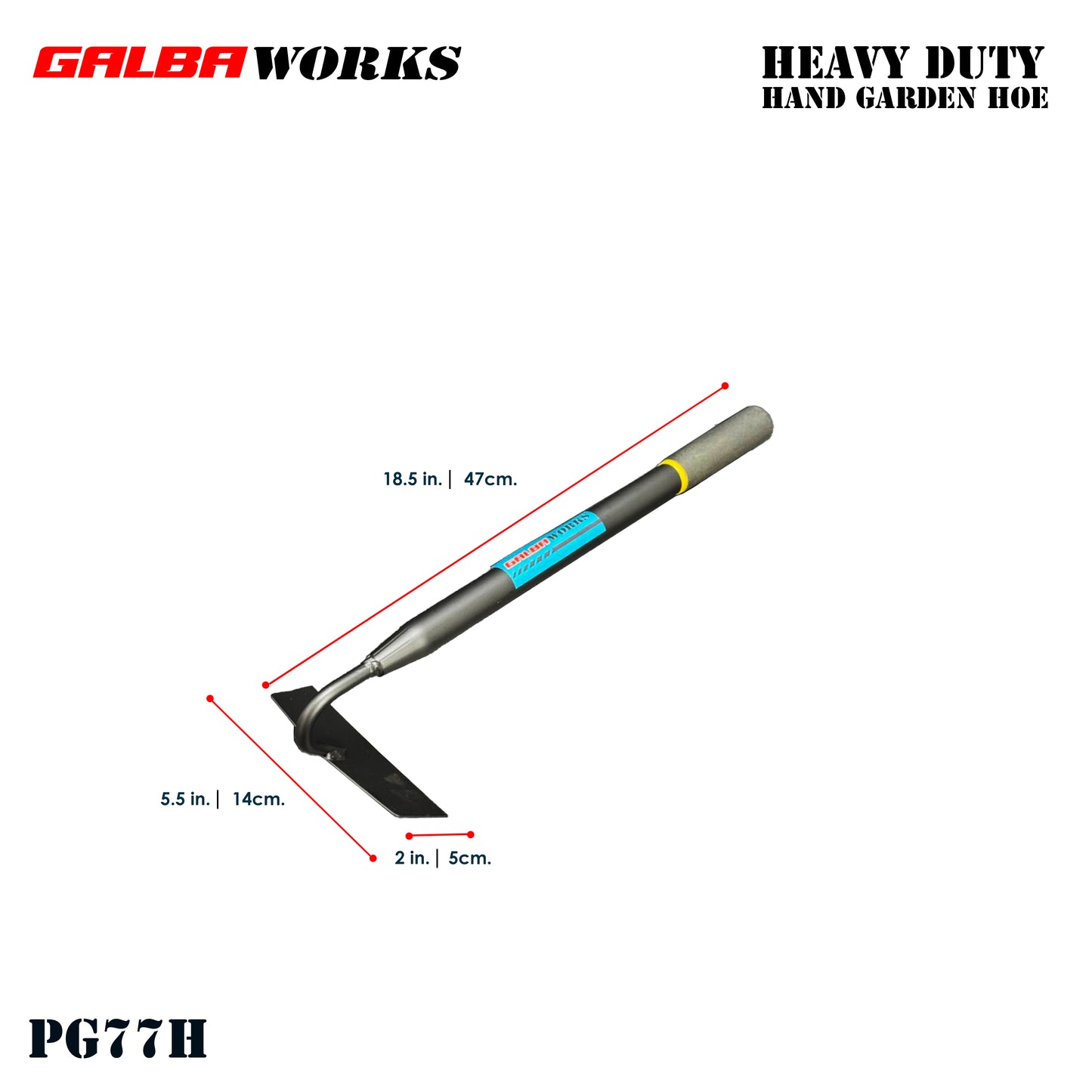Galba Works Heavy Duty Hand Garden Hoe | 100% Metal | Powder Coated | Weeding & Soil Shaping Tool