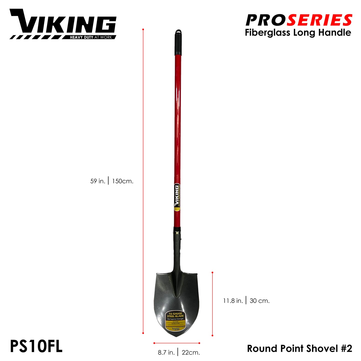 VIKING Pro Series Shovel Red Fiberglass Handle Power D-Grip (Pala) Heavy Duty