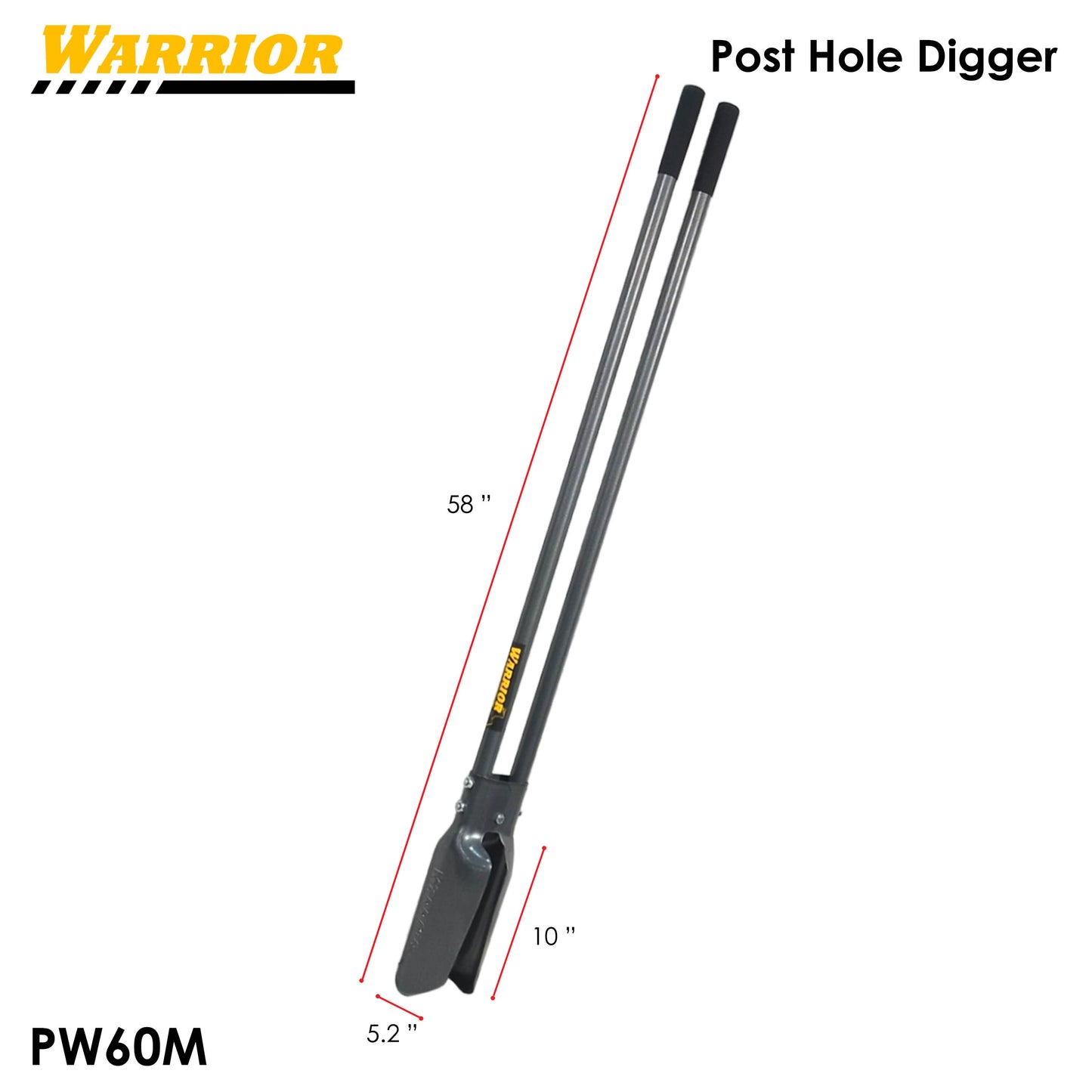 Warrior Post Hole Digger Heavy Duty ALL METAL Handle 58-Inch for Gardening and Digging