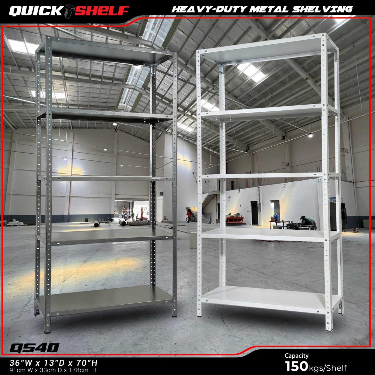 QuickShelf General Purpose Shelving, 20Gauge, Bolt&Nut, Powdercoat Finish