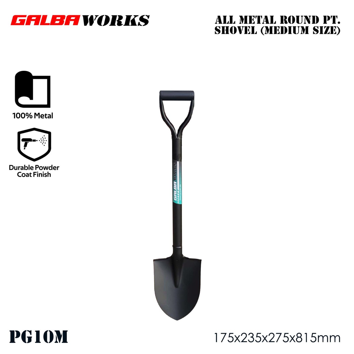 GALBA WORKS Round Point Shovel (Medium Size) for Gardening with D-Handle (Pala) -32Inch Heavy Duty