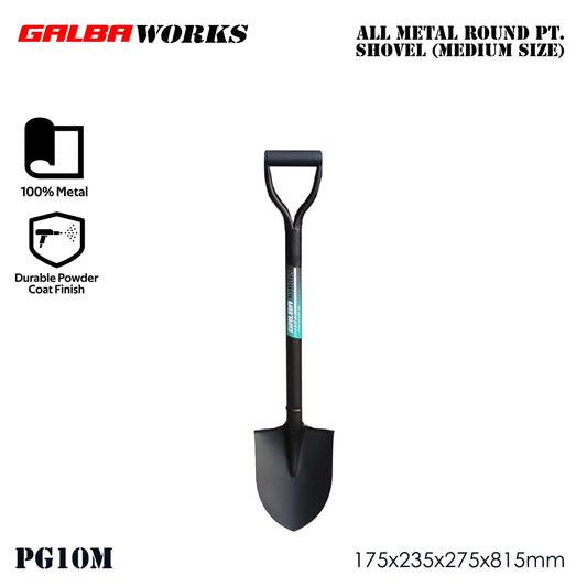GALBA WORKS Round Point Shovel (Medium Size) for Gardening with D-Handle (Pala) -32Inch Heavy Duty