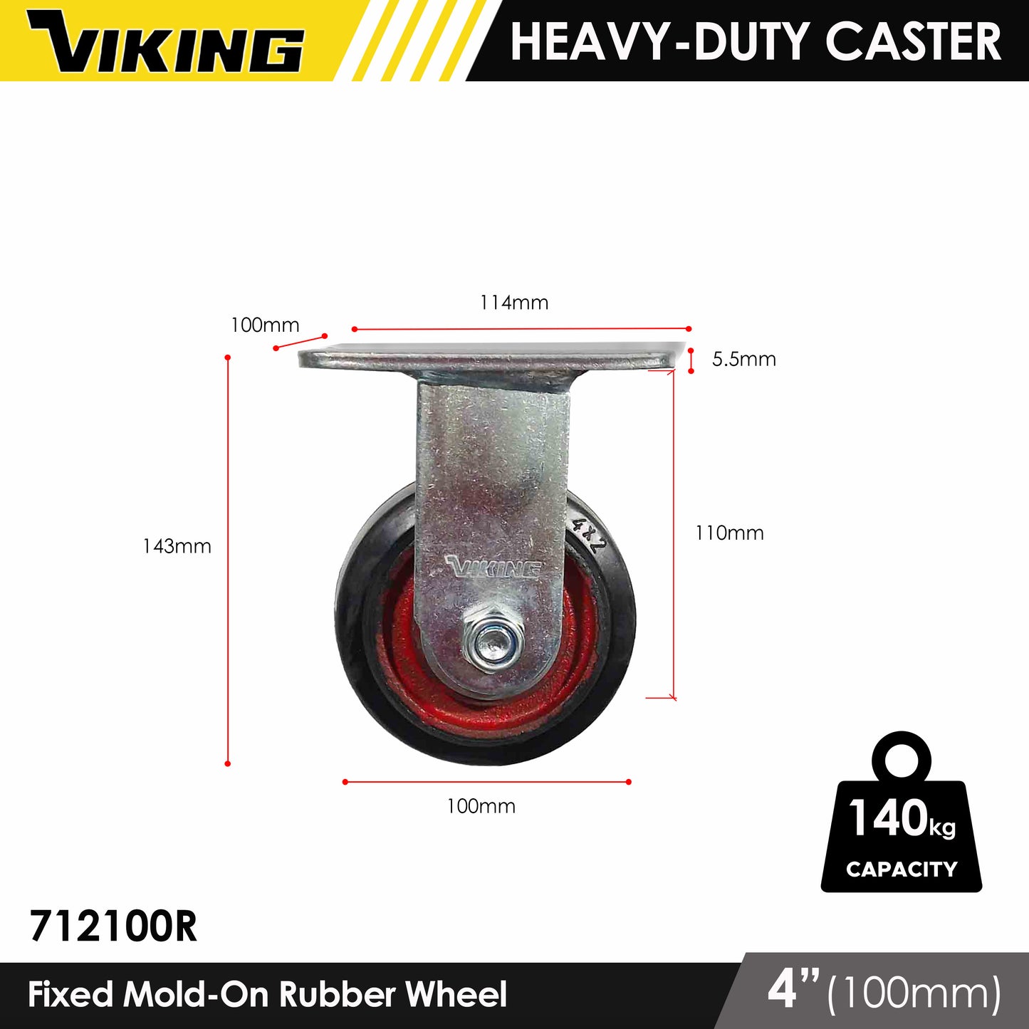 VIKING Heavy Duty Caster Wheels with Double Ball Bearing Mold-On Rubber 4"/5"/6"/8"