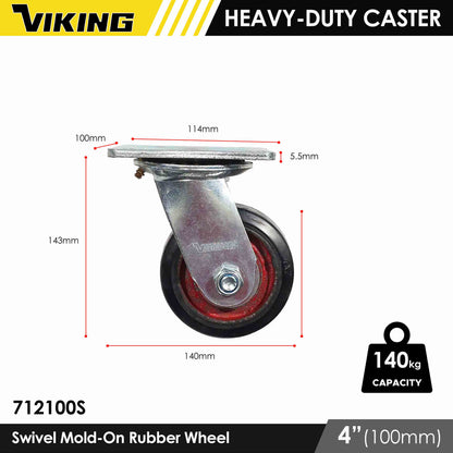 VIKING Heavy Duty Caster Wheels with Double Ball Bearing Mold-On Rubber 4"/5"/6"/8"