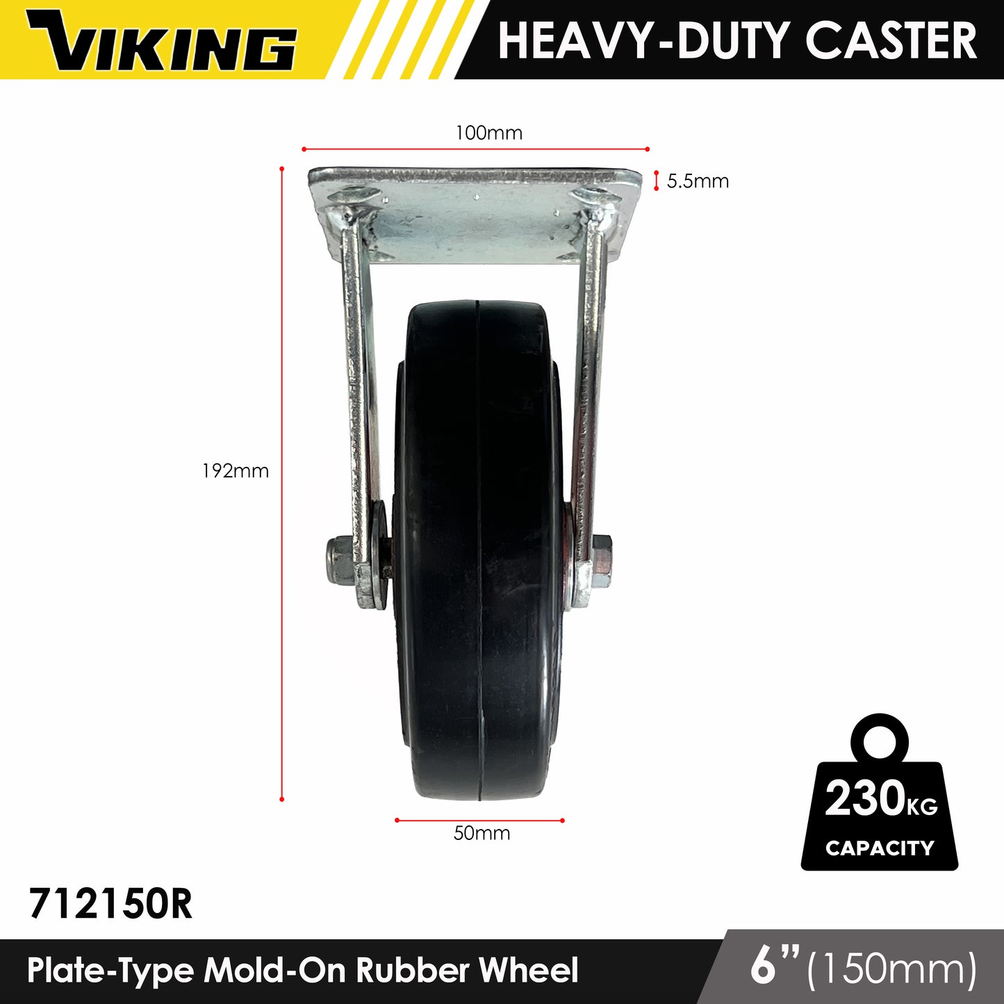VIKING Heavy Duty Caster Wheels with Double Ball Bearing Mold-On Rubber 4"/5"/6"/8"