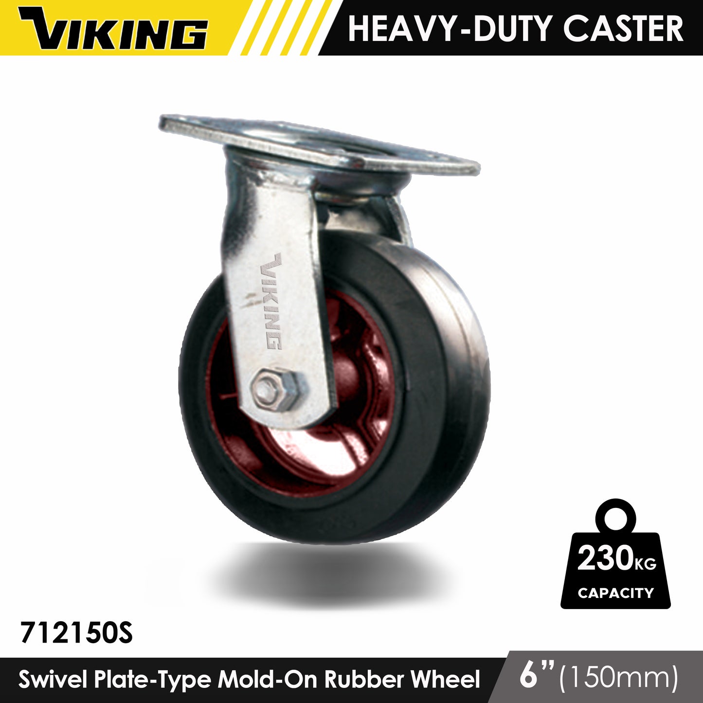 VIKING Heavy Duty Caster Wheels with Double Ball Bearing Mold-On Rubber 4"/5"/6"/8"