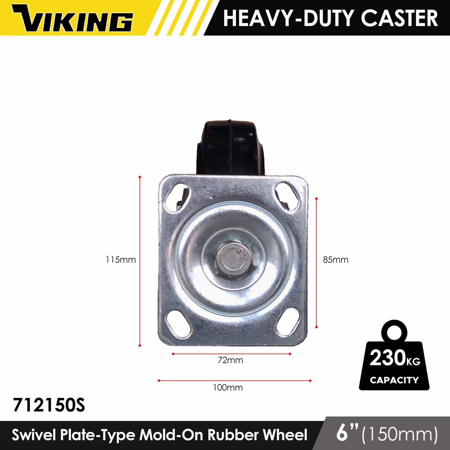 VIKING Heavy Duty Caster Wheels with Double Ball Bearing Mold-On Rubber 4"/5"/6"/8"