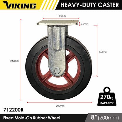 VIKING Heavy Duty Caster Wheels with Double Ball Bearing Mold-On Rubber 4"/5"/6"/8"