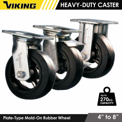 VIKING Heavy Duty Caster Wheels with Double Ball Bearing Mold-On Rubber 4"/5"/6"/8"