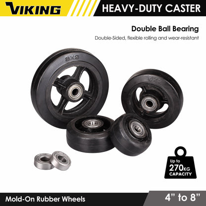 VIKING Heavy Duty Caster Wheels with Double Ball Bearing Mold-On Rubber 4"/5"/6"/8"