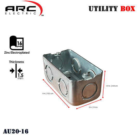 ARC 16ga UTILITY BOX Metal Deep-Type for switches/outlets 1/2" & 3/4" Knockout Hole