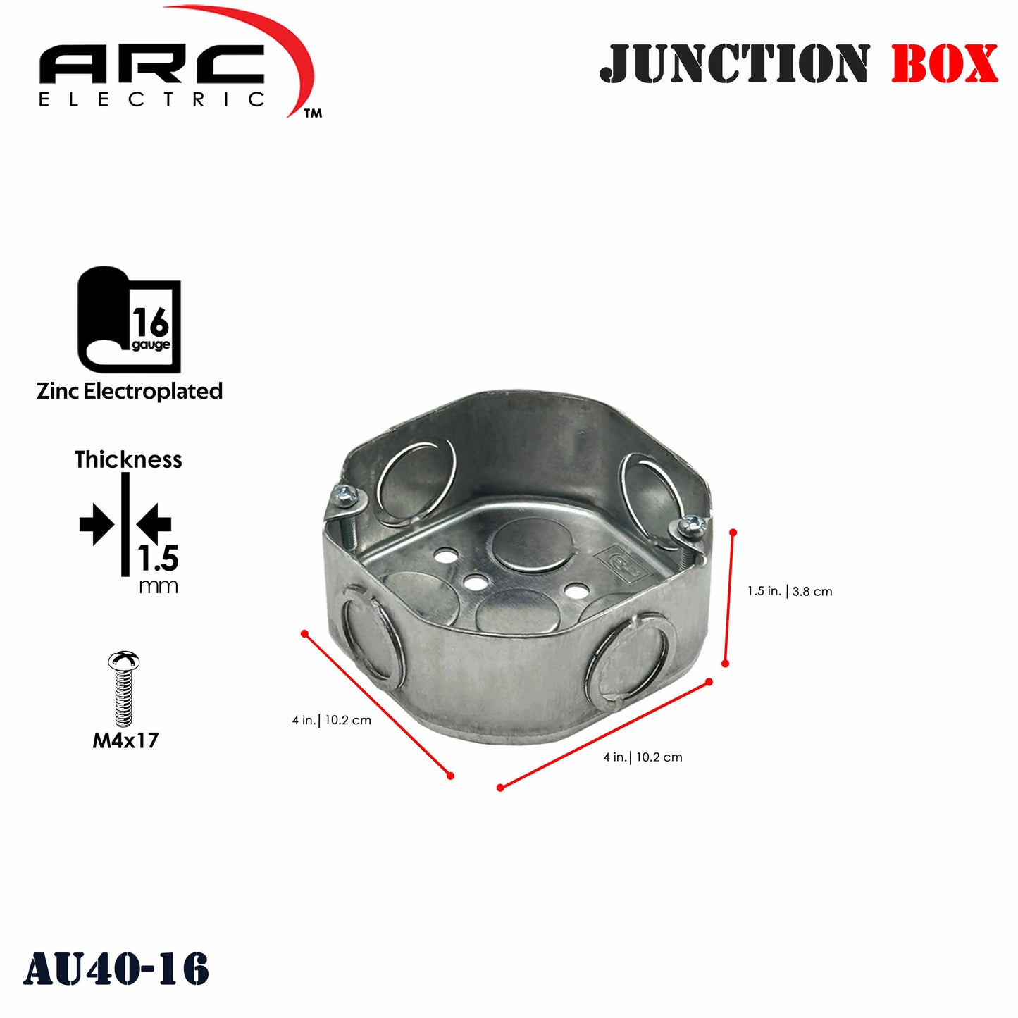 ARC 16ga (1.5mm) JUNCTION BOX Heavy Duty Metal Deep-Type 1/2" & 3/4" Knockout Hole