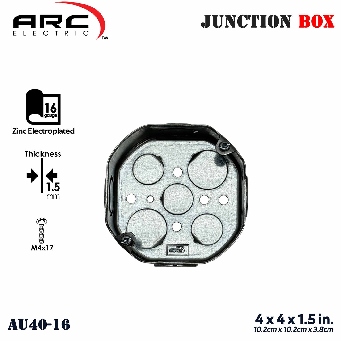 ARC 16ga (1.5mm) JUNCTION BOX Heavy Duty Metal Deep-Type 1/2" & 3/4" Knockout Hole