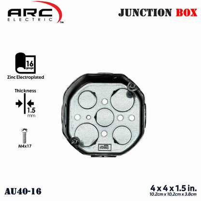 ARC 16ga (1.5mm) JUNCTION BOX Heavy Duty Metal Deep-Type 1/2" & 3/4" Knockout Hole