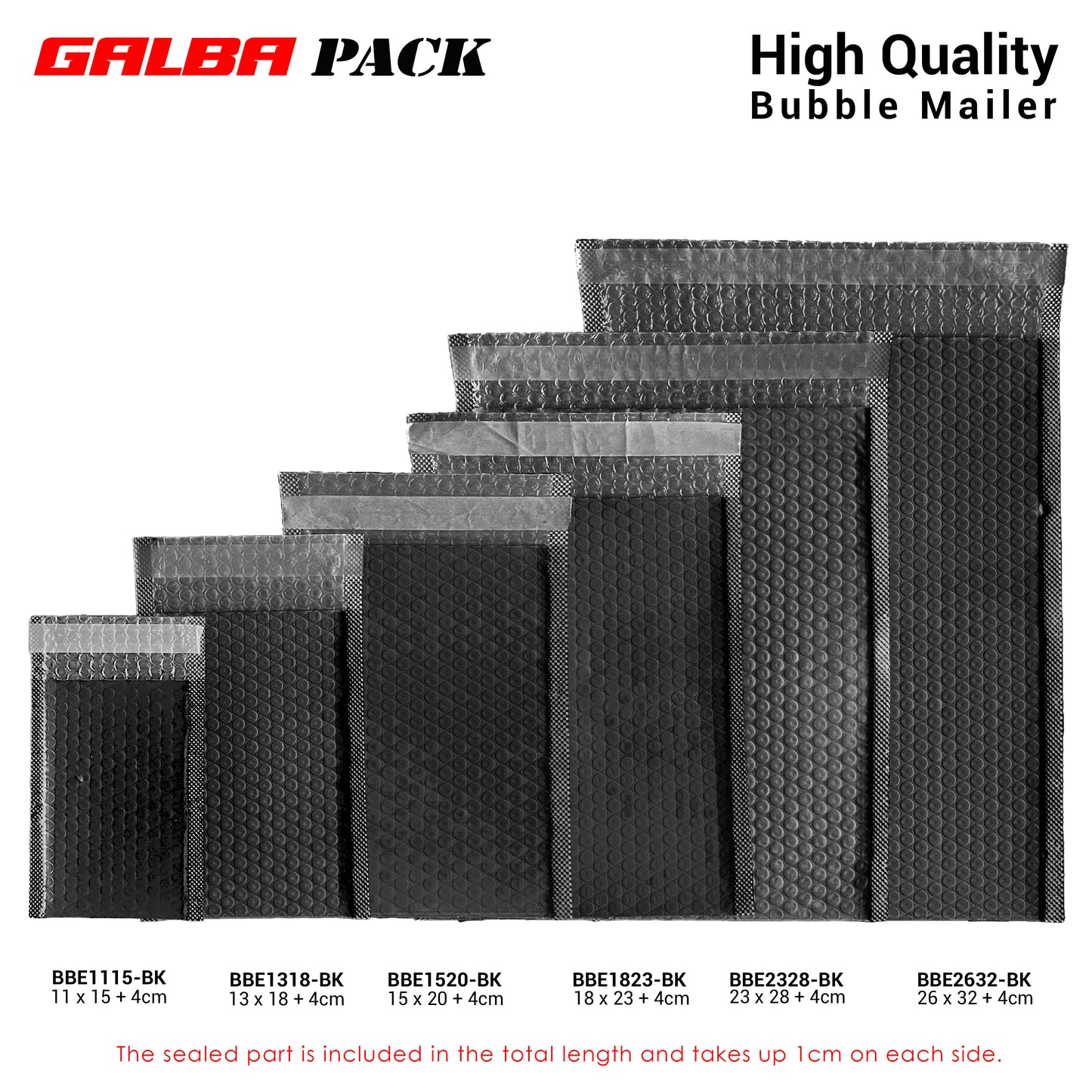 Galba Pack Black & Pink Bubble Mailer Pouch with Self-adhesive Seal Padded Plastic Envelope