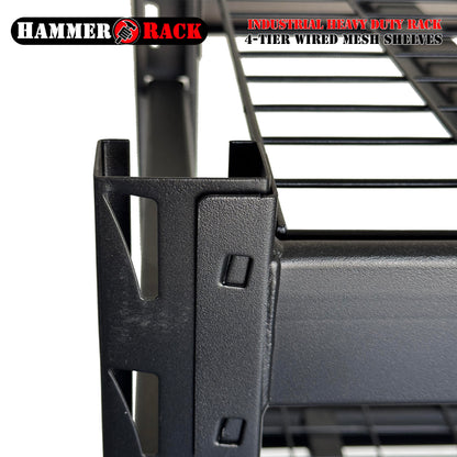 Hammer Rack Industrial Heavy Duty Storage Rack 4-Tier | 500KG per Level | Boltless Metal Wire Mesh Shelving |  24"Dx77"Hx72"H