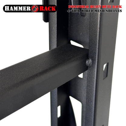 Hammer Rack Industrial Heavy Duty Storage Rack 4-Tier | 500KG per Level | Boltless Metal Wire Mesh Shelving |  24"Dx77"Hx72"H