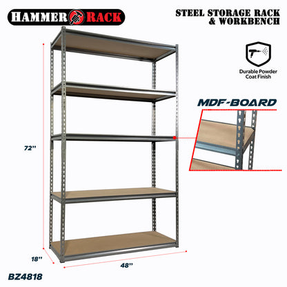 HAMMER RACK 5-Tier Heavy Duty Steel Storage Shelving 750kg MDF board