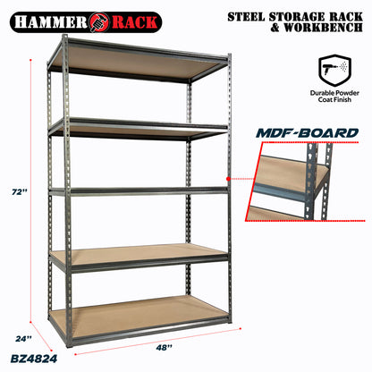 HAMMER RACK 5-Tier Heavy Duty Steel Storage Shelving 750kg MDF board