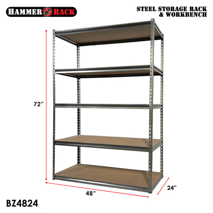 HAMMER RACK 5-Tier Heavy Duty Steel Storage Shelving 750kg MDF board