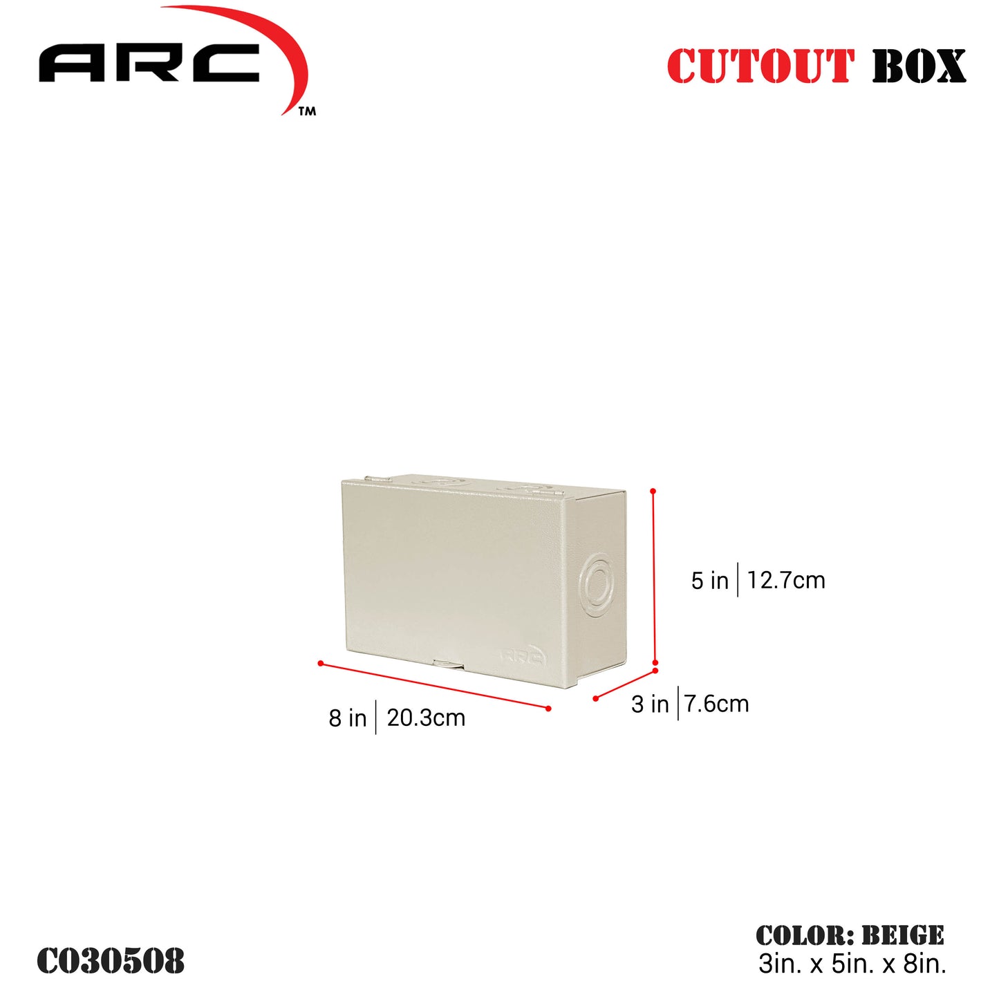 Arc Heavy Duty Cutout Box - 18 Gauge Metal, Depth 3in, Height 8-24in (C30508-C30524)