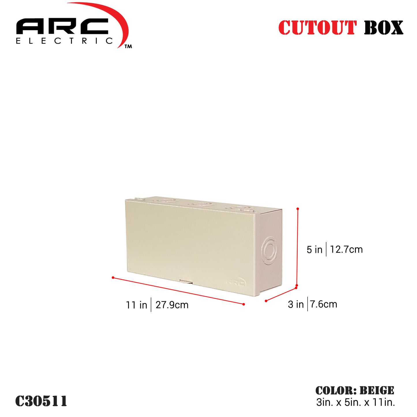 Arc Heavy Duty Cutout Box - 18 Gauge Metal, Depth 3in, Height 8-24in (C30508-C30524)