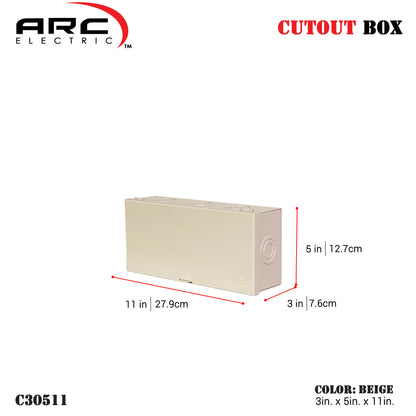 Arc Heavy Duty Cutout Box - 18 Gauge Metal, Depth 3in, Height 8-24in (C30508-C30524)