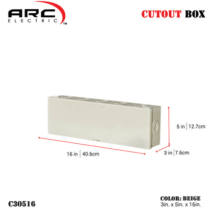 Arc Heavy Duty Cutout Box - 18 Gauge Metal, Depth 3in, Height 8-24in (C30508-C30524)