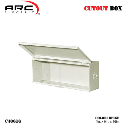 Arc Heavy Duty Cutout Box - 18 Gauge Metal, Depth 4in, Width 6-8in, Height 16-36in (C40614-C40836)