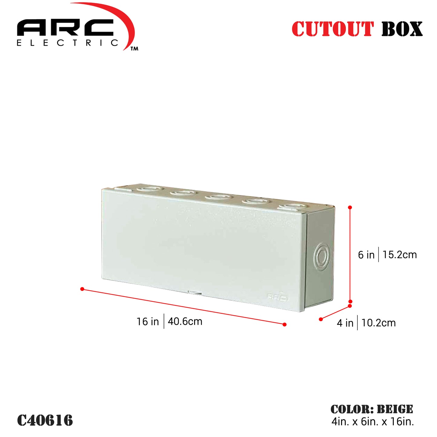 Arc Heavy Duty Cutout Box - 18 Gauge Metal, Depth 4in, Width 6-8in, Height 16-36in (C40614-C40836)