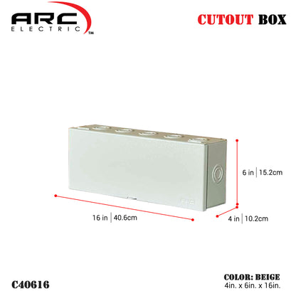 Arc Heavy Duty Cutout Box - 18 Gauge Metal, Depth 4in, Width 6-8in, Height 16-36in (C40614-C40836)