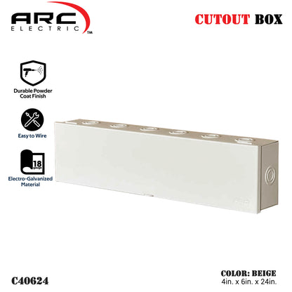 Arc Heavy Duty Cutout Box - 18 Gauge Metal, Depth 4in, Width 6-8in, Height 16-36in (C40614-C40836)