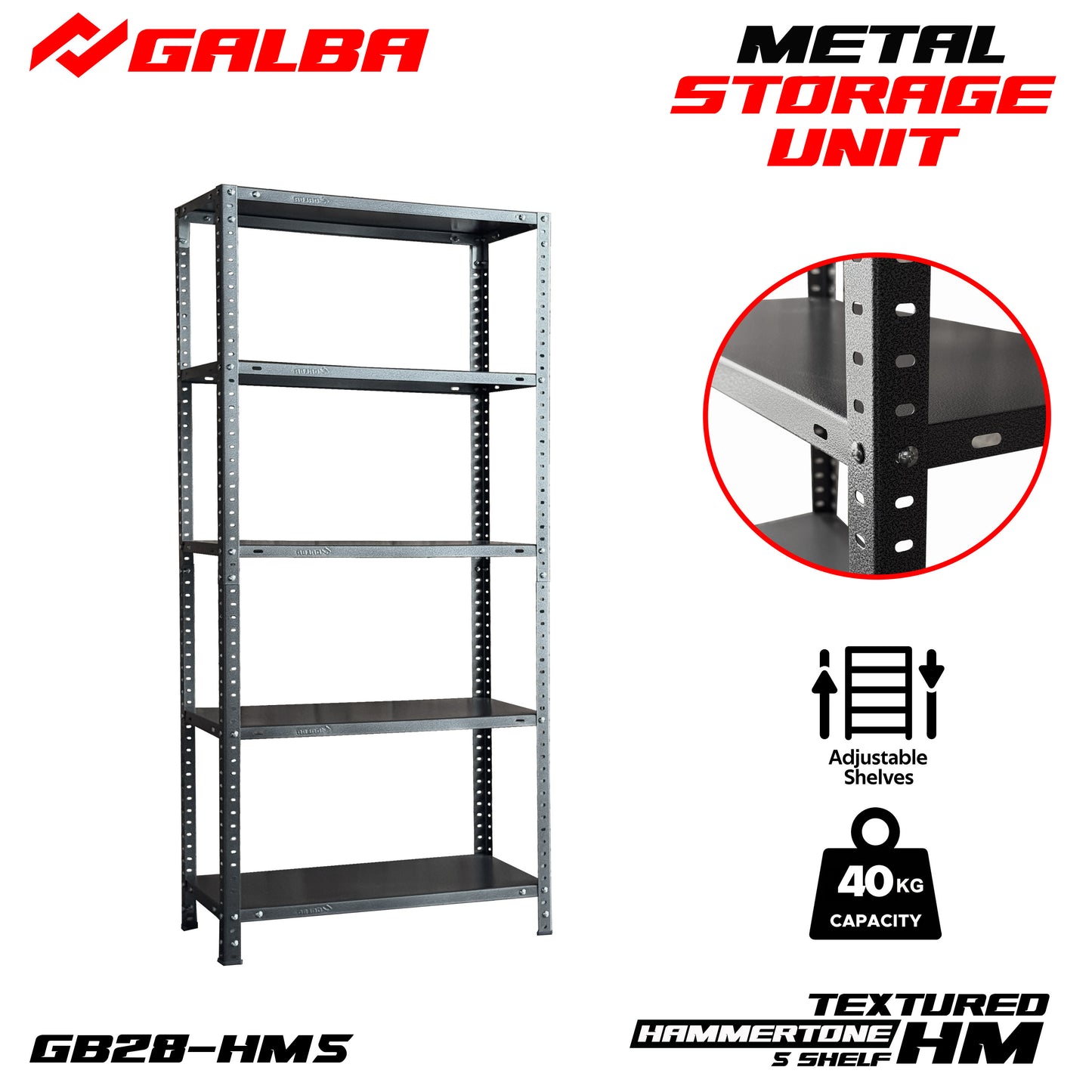 GALBA Metal Shelving Storage Rack 5 Layers Hammer tone Finish