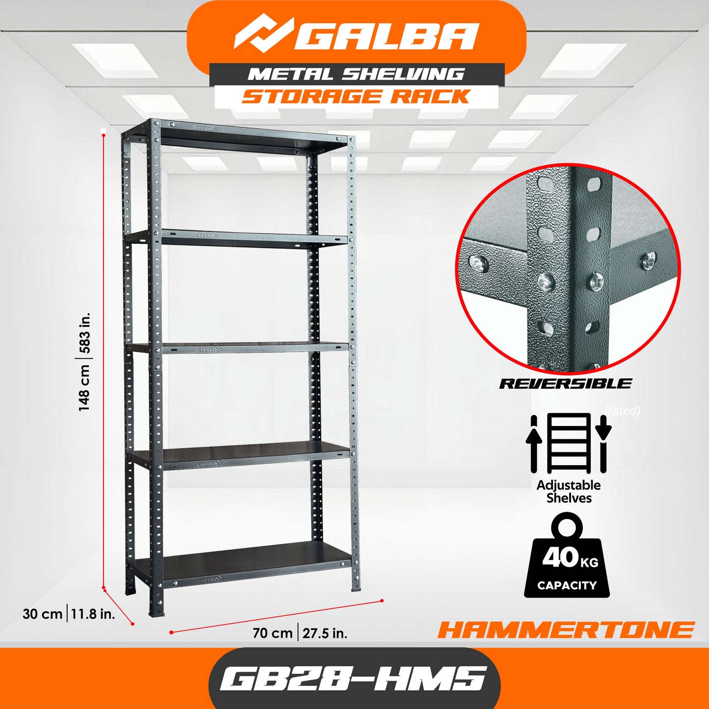 GALBA Metal Shelving Storage Rack 5 Layers Hammer tone Finish