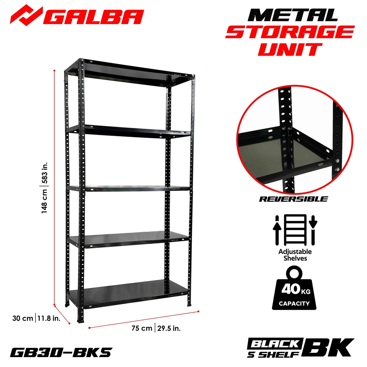 GALBA Metal Shelving Storage Rack 3, 4 and 5 Layers Black/White/Silver