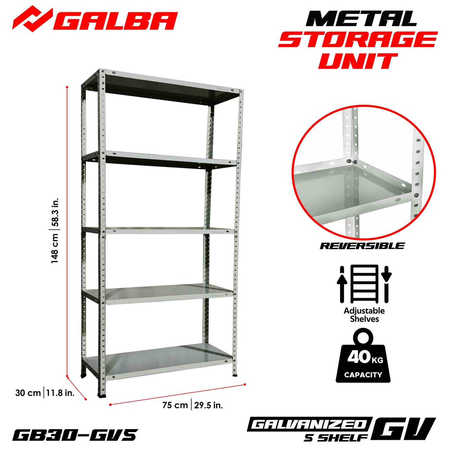 GALBA Metal Shelving Storage Rack 3, 4 and 5 Layers Black/White/Silver