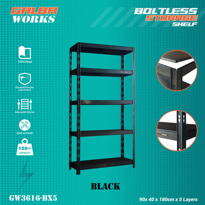 GALBA WORKS Boltless Storage All-Metal Shelf 90x40x180cm 5Layers Organizer