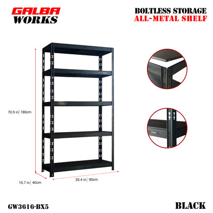 GALBA WORKS Boltless Storage All-Metal Shelf 90x40x180cm 5Layers Organizer