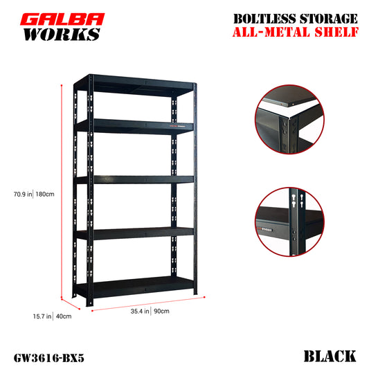 GALBA WORKS Boltless Storage All-Metal Shelf 90x40x180cm 5Layers Organizer