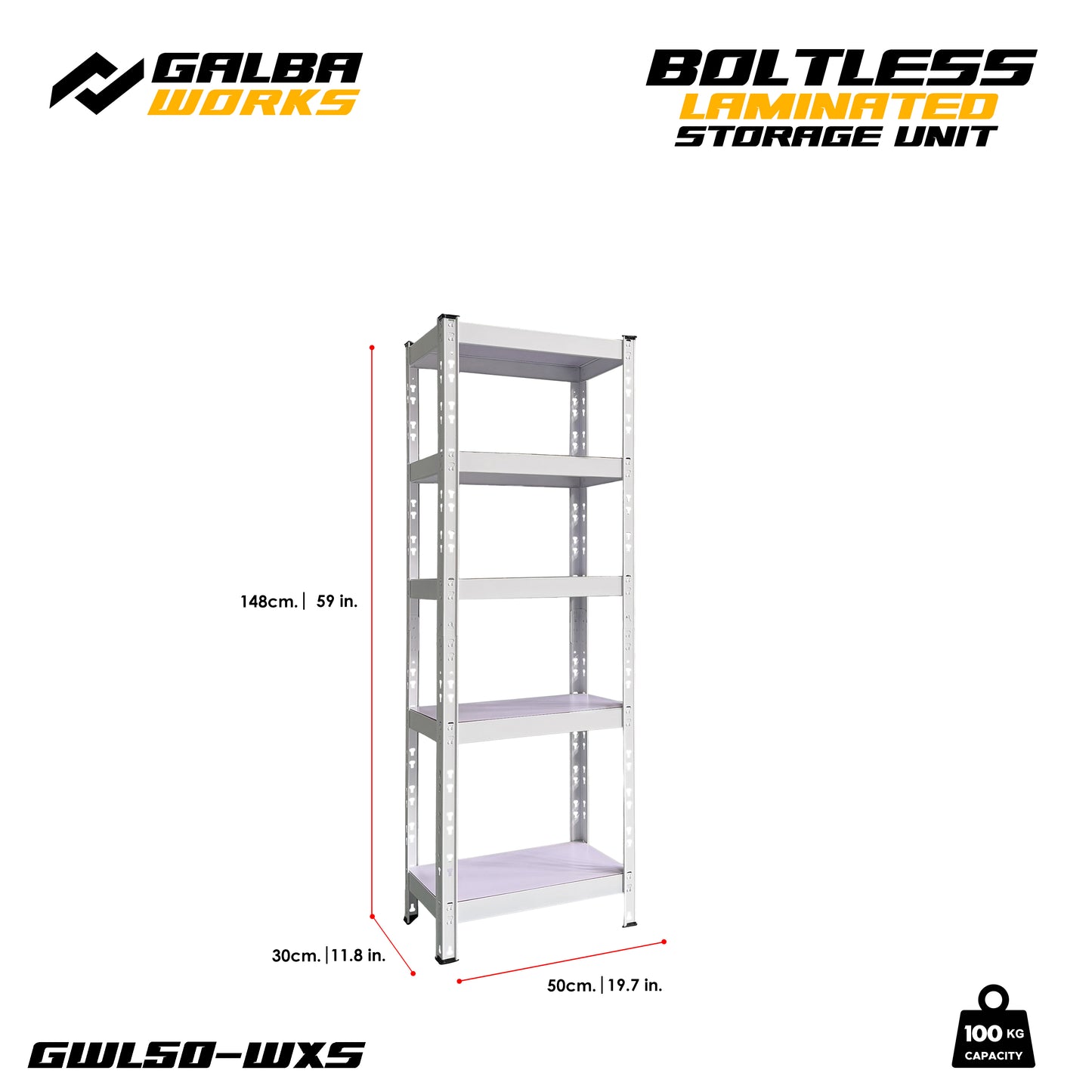 Galba Works Boltless Laminated Storage Unit 120x40x180cm Steel Shelf Adjustable 5 Layers Rack Garage Organizer