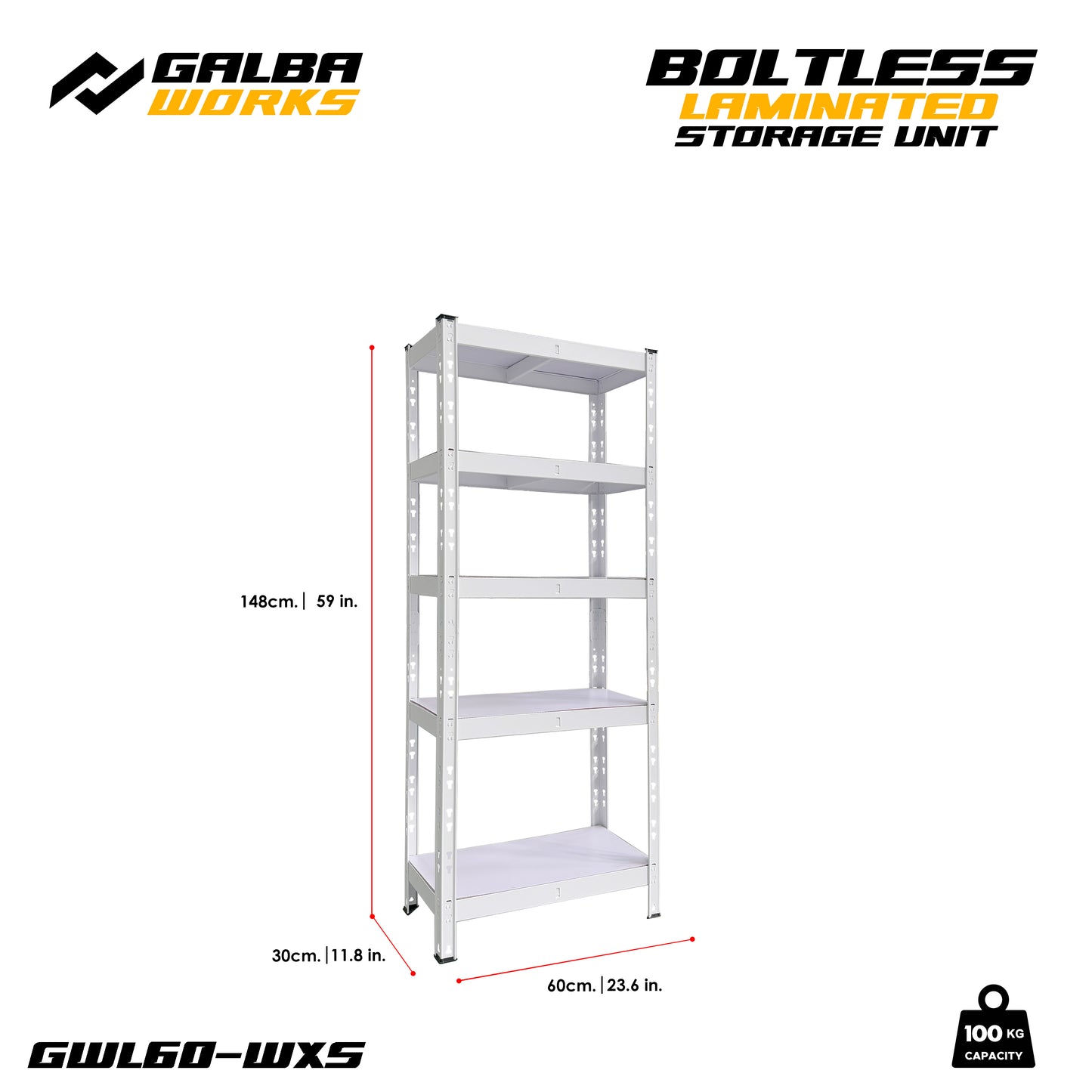 Galba Works Boltless Laminated Storage Unit 120x40x180cm Steel Shelf Adjustable 5 Layers Rack Garage Organizer