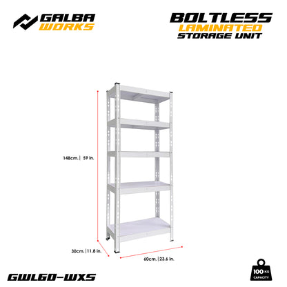Galba Works Boltless Laminated Storage Unit 120x40x180cm Steel Shelf Adjustable 5 Layers Rack Garage Organizer