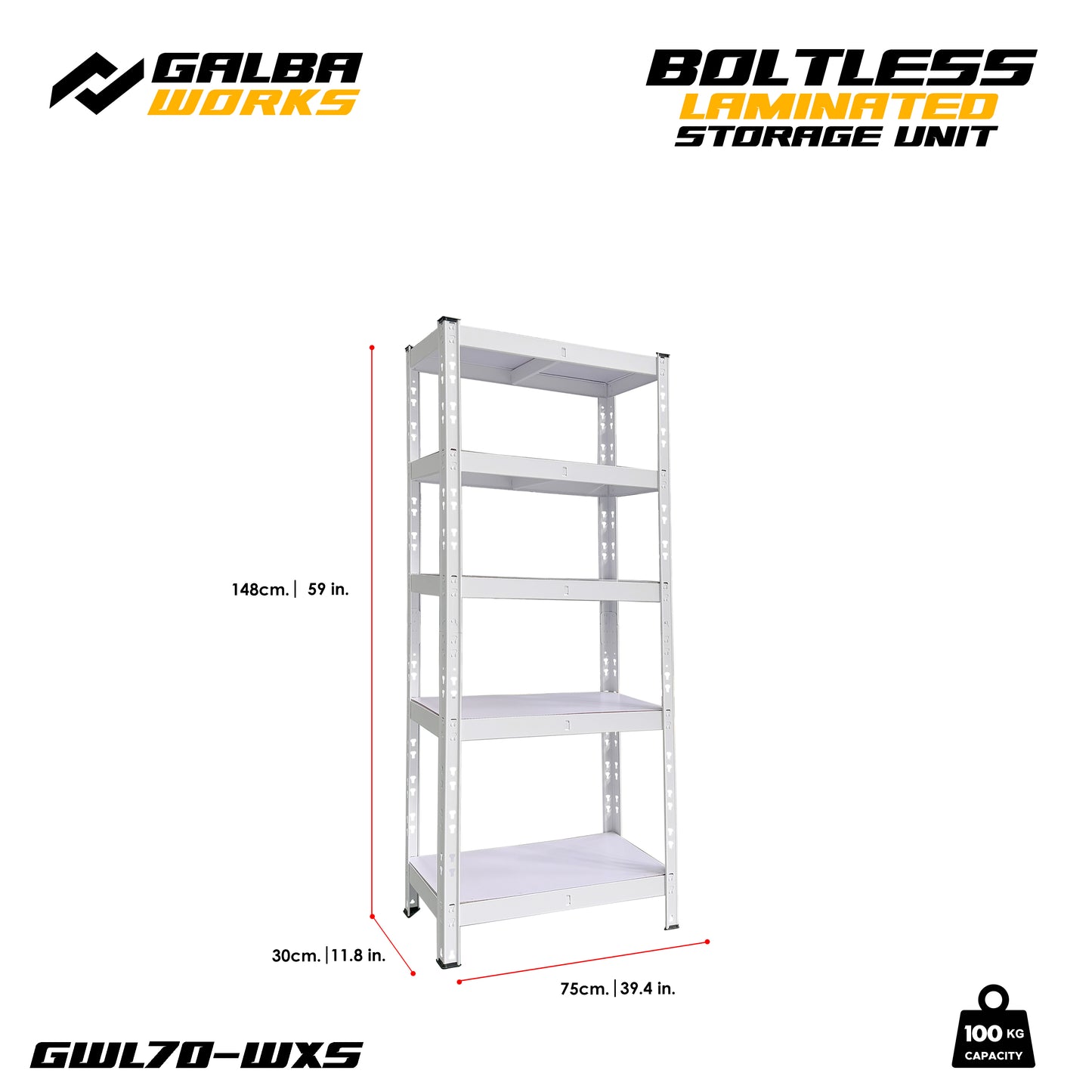 Galba Works Boltless Laminated Storage Unit 120x40x180cm Steel Shelf Adjustable 5 Layers Rack Garage Organizer