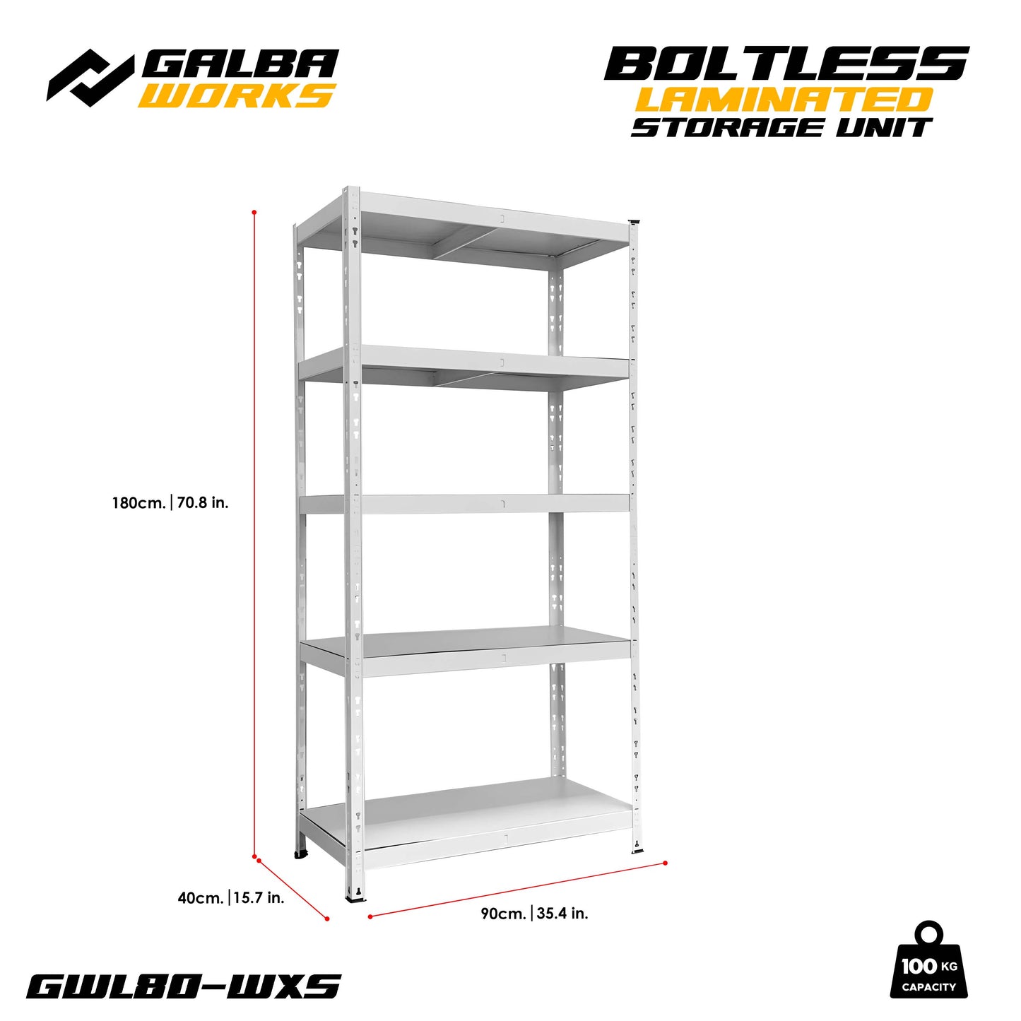 Galba Works Boltless Laminated Storage Unit 120x40x180cm Steel Shelf Adjustable 5 Layers Rack Garage Organizer