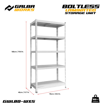 Galba Works Boltless Laminated Storage Unit 120x40x180cm Steel Shelf Adjustable 5 Layers Rack Garage Organizer