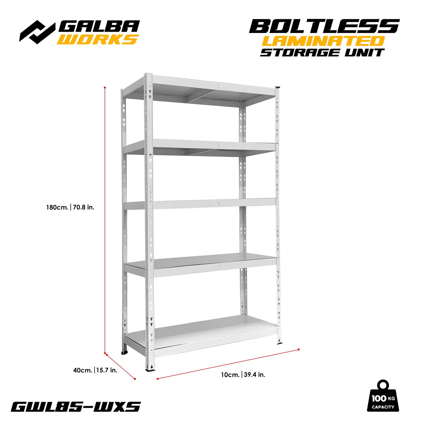 Galba Works Boltless Laminated Storage Unit 120x40x180cm Steel Shelf Adjustable 5 Layers Rack Garage Organizer