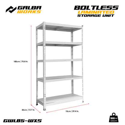 Galba Works Boltless Laminated Storage Unit 120x40x180cm Steel Shelf Adjustable 5 Layers Rack Garage Organizer