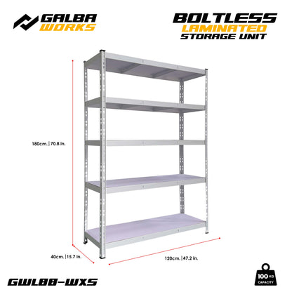Galba Works Boltless Laminated Storage Unit 120x40x180cm Steel Shelf Adjustable 5 Layers Rack Garage Organizer